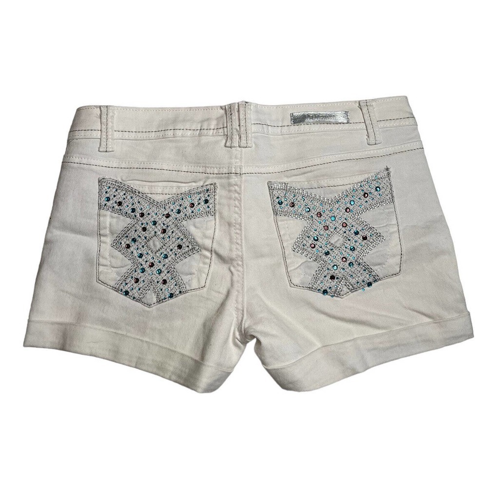 Juniors DO DENIM White Low Rise Cuffed Rhinestone Embellished Jean Shorts Size 9
